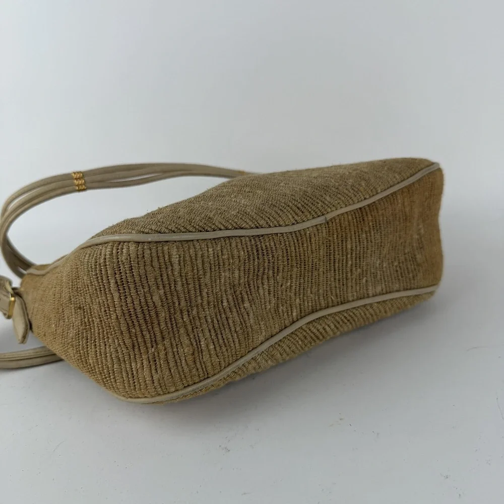 Vintage Morris Moskowitz Shoulder Crossbody Bag Womens Tan Woven‎ Fabric 80s